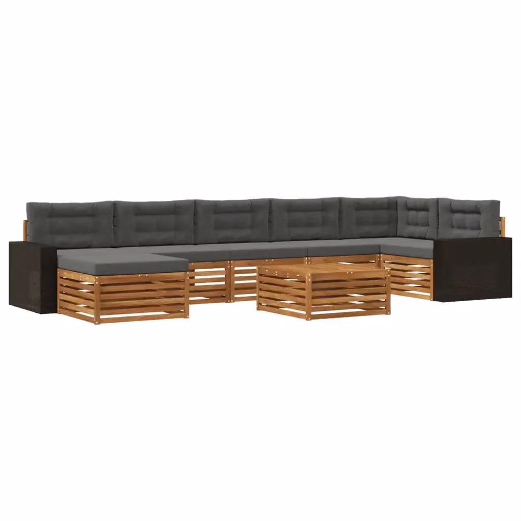 Set di divani da esterno a L vidaXL in legno di acacia con tavolino e pouf, colore naturale e antracite – 2