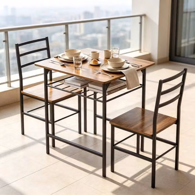 Set da pranzo compatto WISHDOR con tavolo rettangolare e 2 sedie in stile industriale, marrone e nero