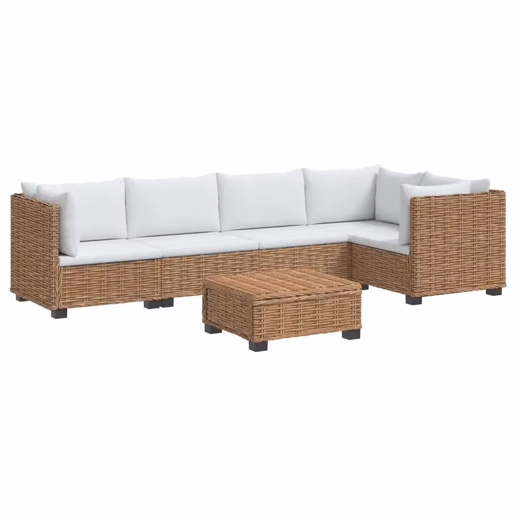 Set Lounge da Giardino a L vidaXL in Polyrattan con Cuscini Beige e Bianco per 6 Persone – 2