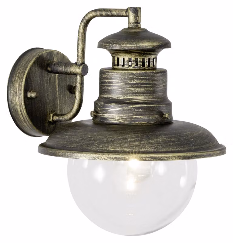 Lampada da parete esterna, 26 cm, nera/oro, grado di protezione IP44, dimmerabile