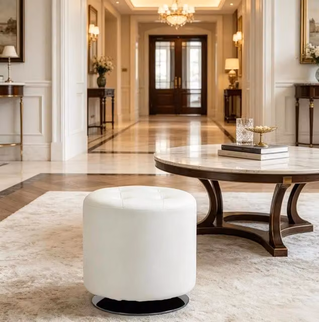 Pouf poggiapiedi girevole 45.5x45.5x44.5 cm in PU bianco