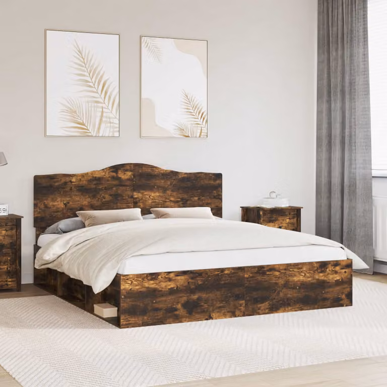Struttura del letto vidaXL in pino massello color rovere fumé, L 200 x P 200 x H 206 cm