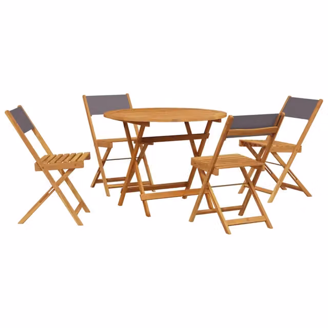 Set da pranzo da giardino moderno in legno di acacia e tessuto antracite con piano rotondo pieghevole – 1