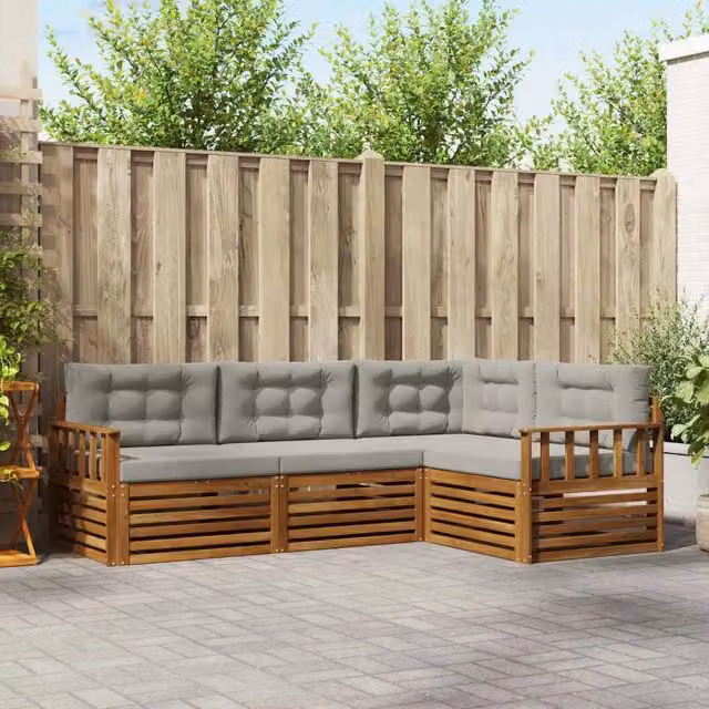 Set di divani da esterno 4 pz Grigio Naturale e Chiaro 3373371