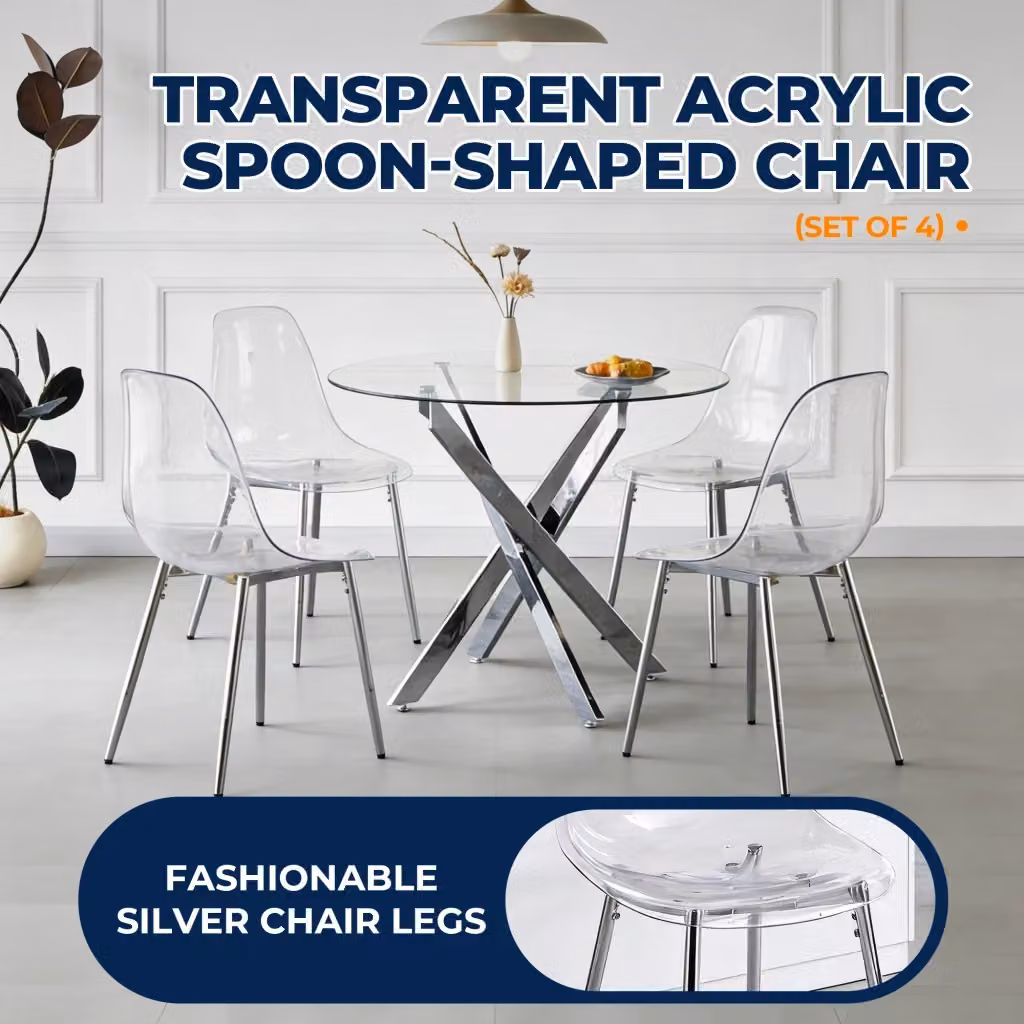 Set di 4 sedie moderne Zephmum in PET trasparente con gambe in metallo argento – 2