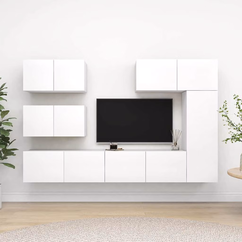 Set di mobili porta TV moderno vidaXL in 6 pezzi bianco in legno e MDF per il tuo soggiorno