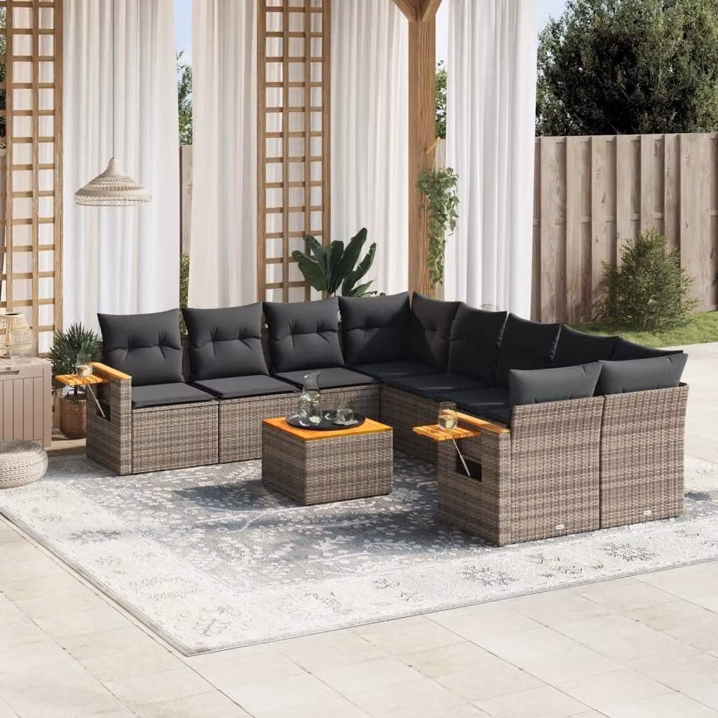 Maison Exclusive - Set Divano da Giardino 9 pz con Cuscini Grigio in Polyrattan