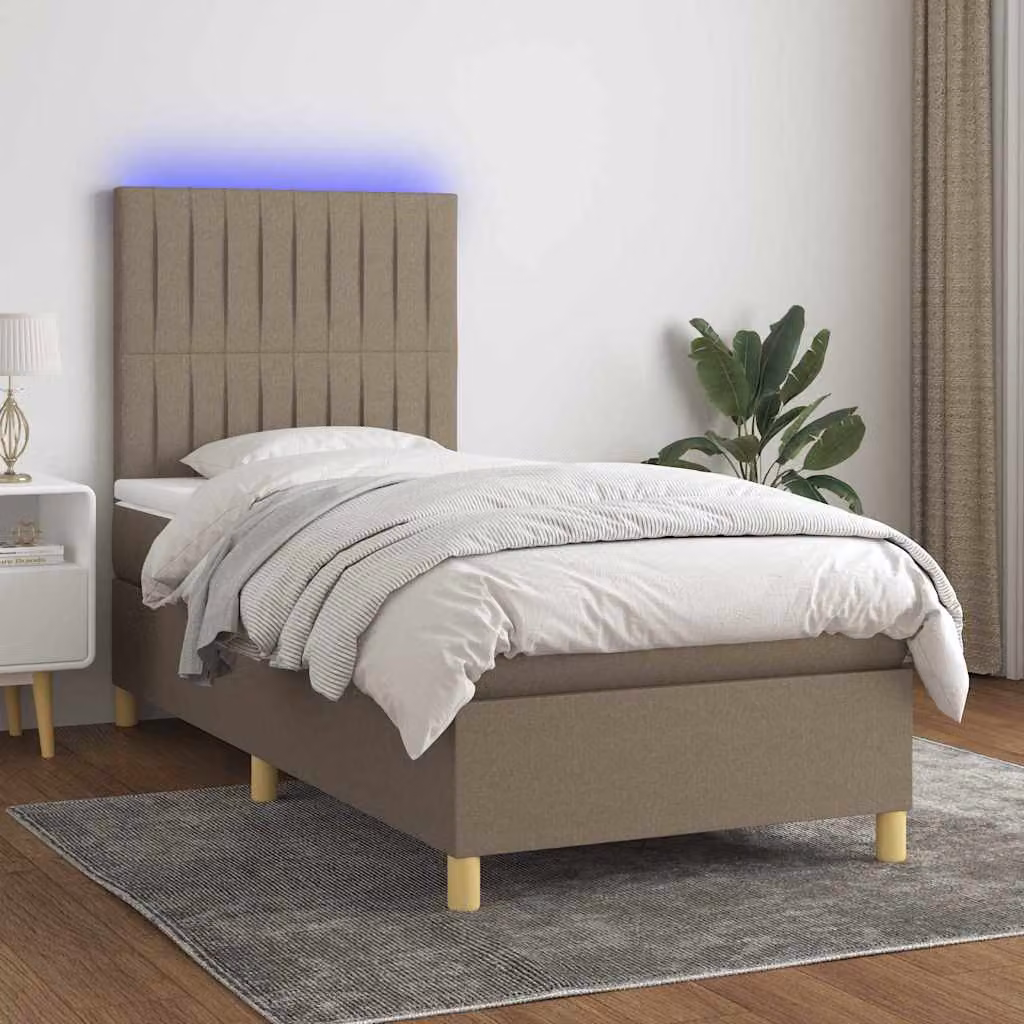 Letto Ibrido con Materasso e Illuminazione LED vidaXL in Tessuto Tortora L/P/H: 90 x 190 cm – 1