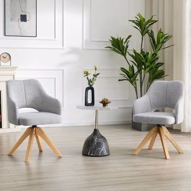 Set di 2 sedie da pranzo girevoli OKWISH in tessuto grigio con gambe in legno e metallo