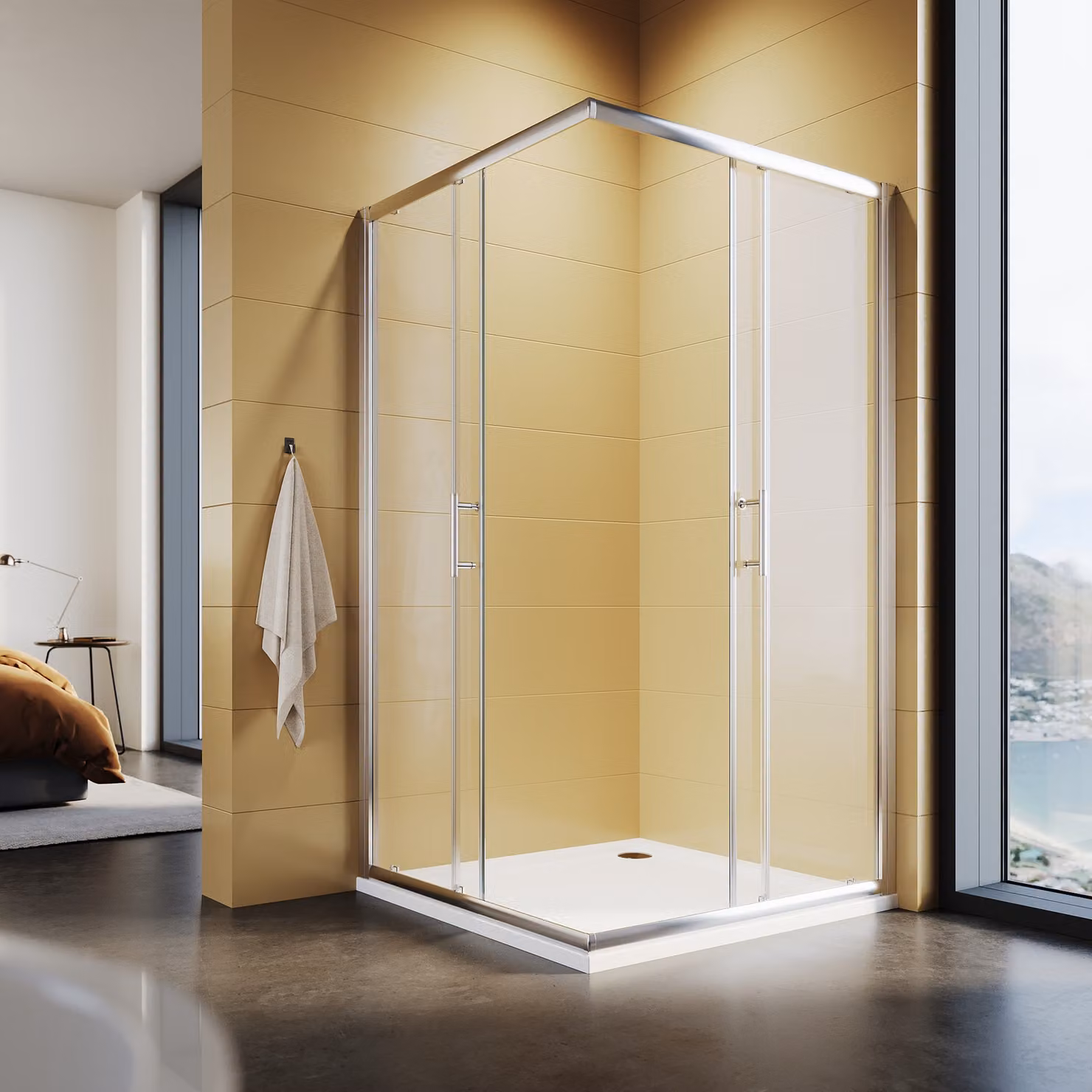 Cabina doccia angolare 120x120x195cm cabina doccia a doppia porta scorrevole in vetro di sicurezza ESG da 5 mm