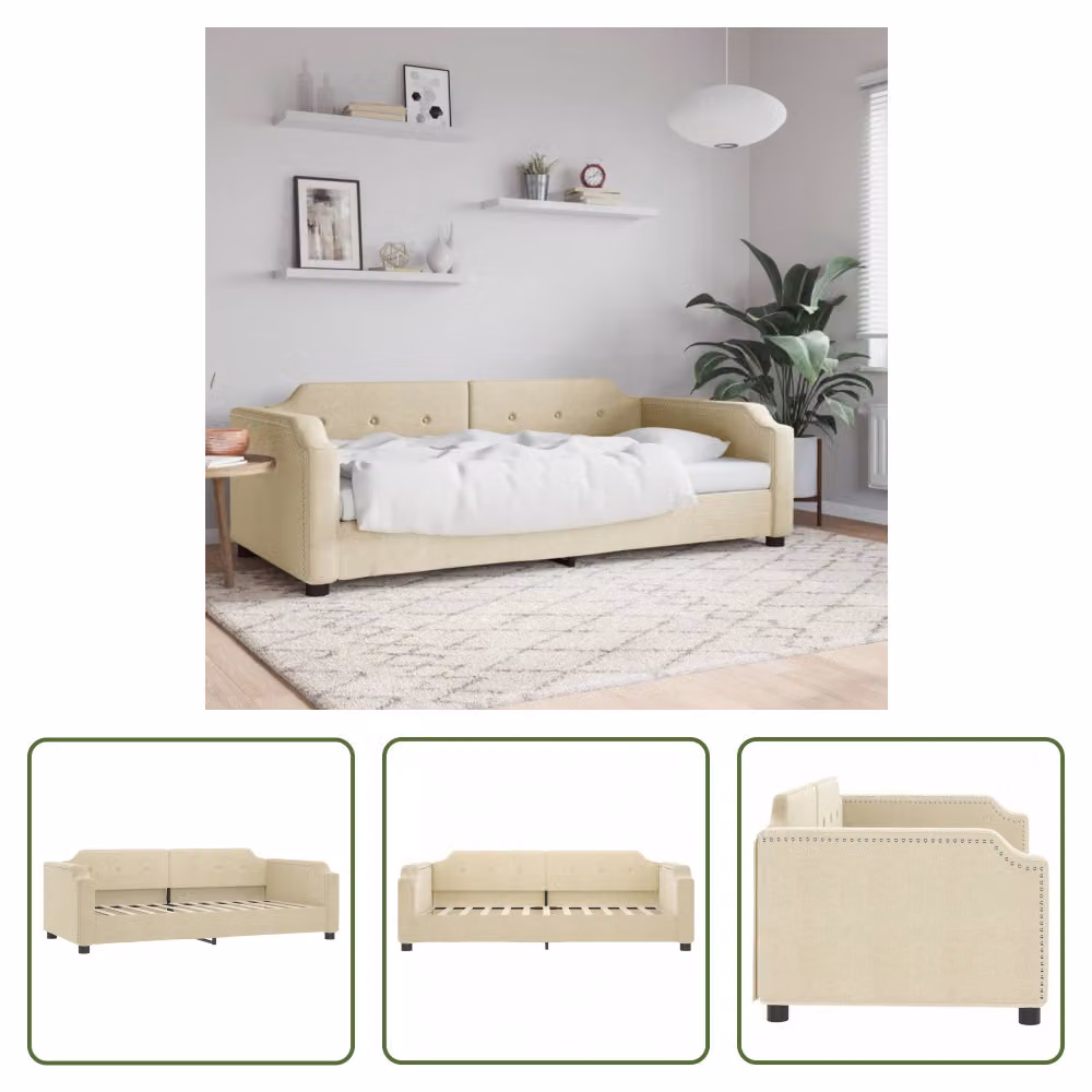The Living Store Daybed Crema 100x200 cm Tessuto