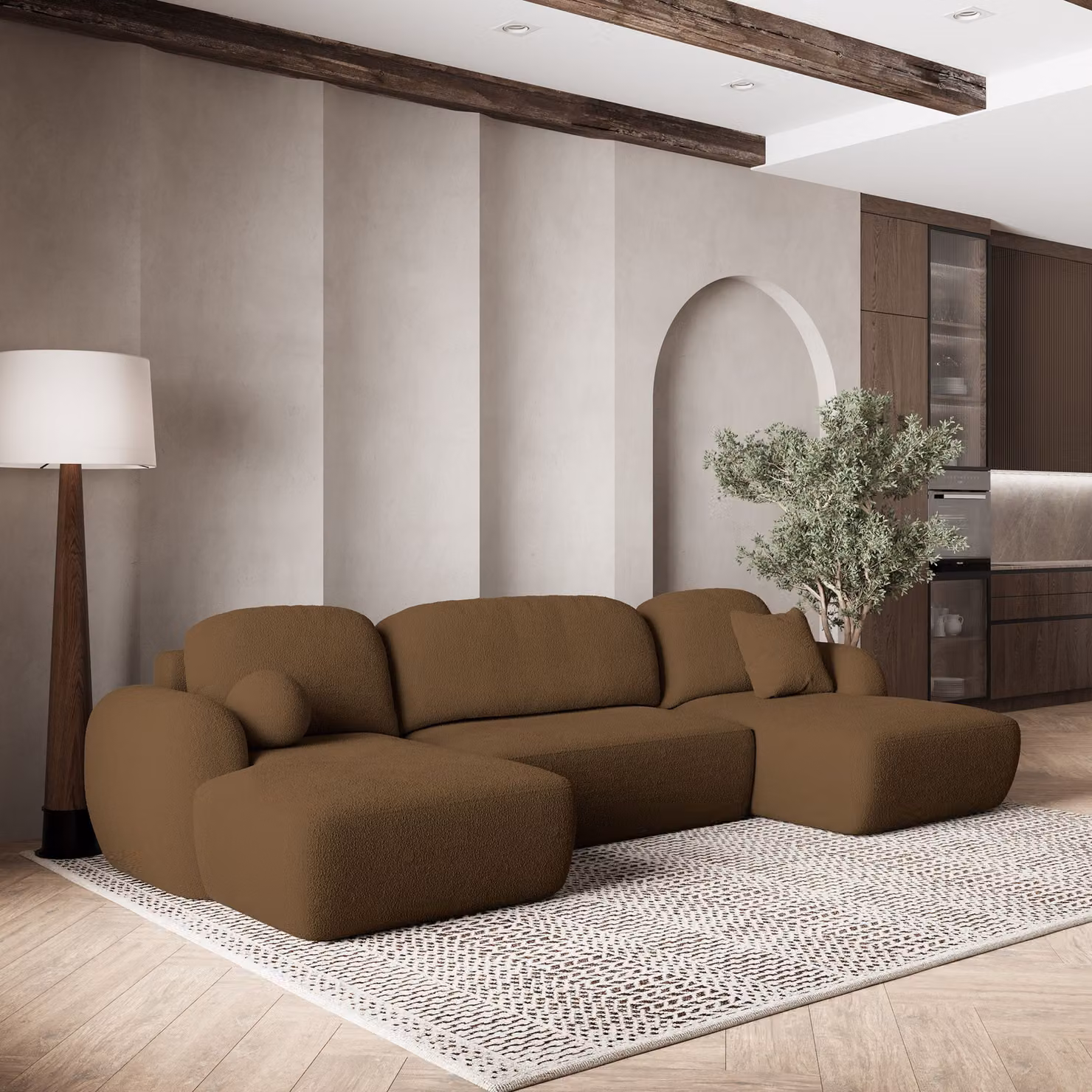 Divano angolare SAVONA N di Masseno con funzione letto a U, divano con box letto, divano da salotto, divano, divano letto, set di divani - marrone, ORA O MAI PIÙ 56