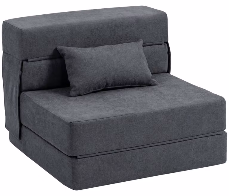 Poltrona 3-in-1 - Divano letto pieghevole - Schienale regolabile - Cuscino seduta - Struttura in metallo - Tessuto effetto flanella - Grigio scuro