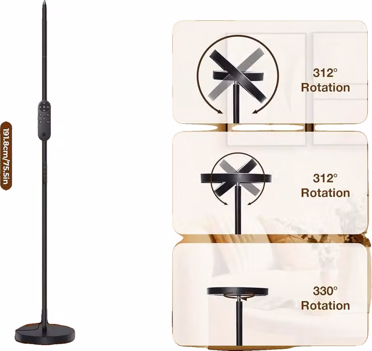 Lampada da terra, dimmerabile, con telecomando, nero, nero, nero, nero, nero