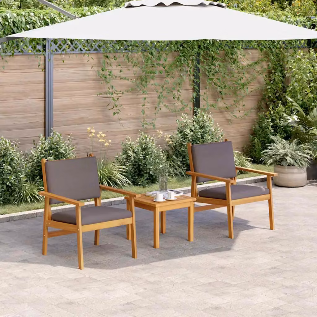Set di 2 sedie da giardino vidaXL in legno di acacia massello con cuscini rimovibili resistenti alle intemperie, colore antracite e marrone