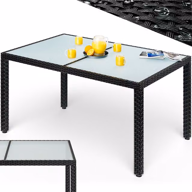 Tavolo da giardino rettangolare estensibile CASARIA in polyrattan nero con piano in vetro L: 150 cm, P: 90 cm, H: 75 cm