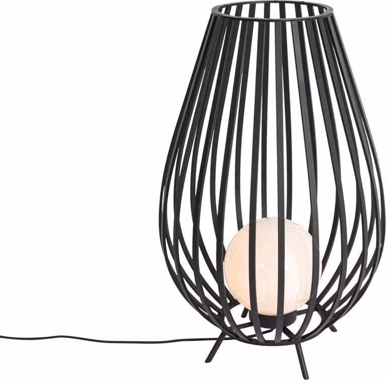 Lampada da terra di design nera con vetro opalino, 70 cm, IP44, Angela