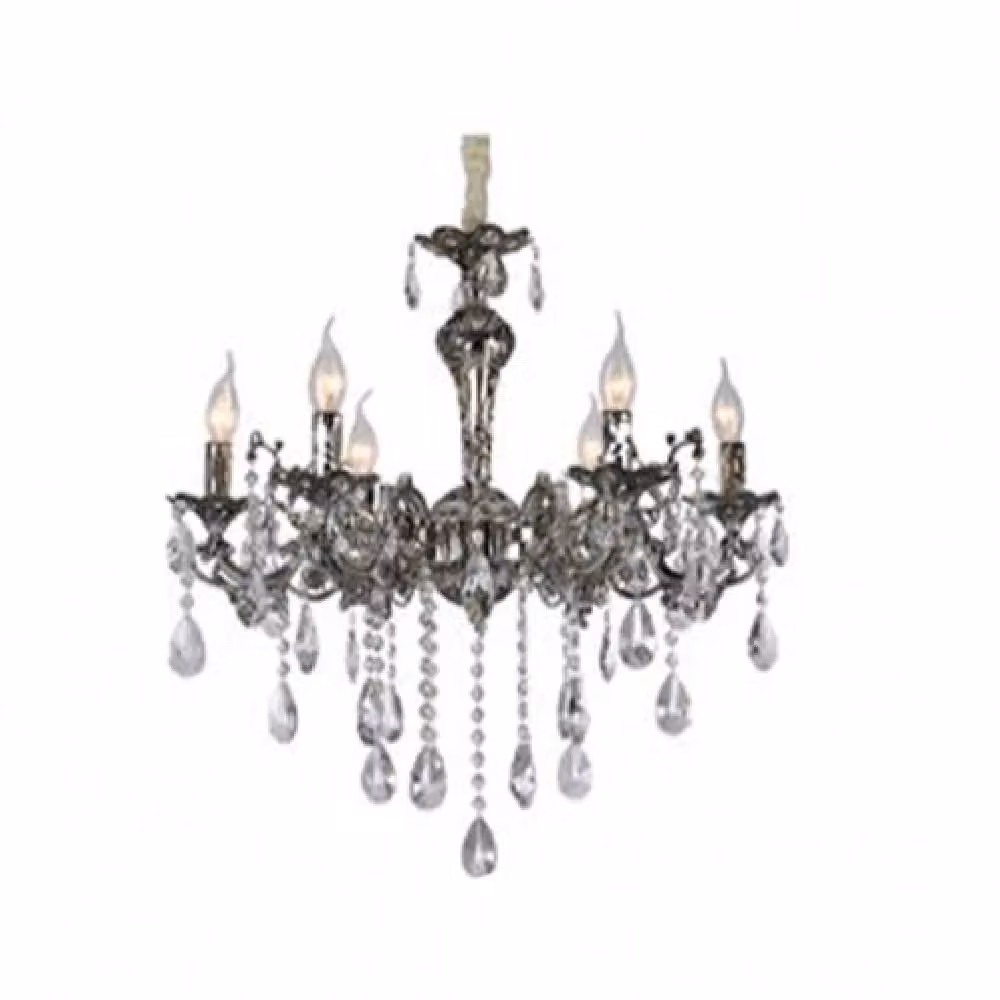 Lampadario da soffitto Trade Shop Traesio design classico con 6 bracci e pendenti in vetro trasparente e metallo nero, attacco E14 – 2