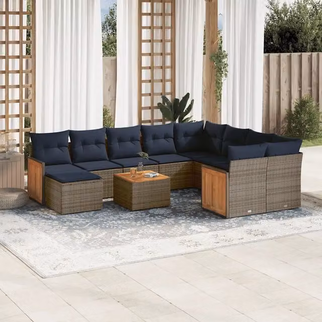 Set Divani da Giardino 11 pz con Cuscini Grigio in Polyrattan 3228245