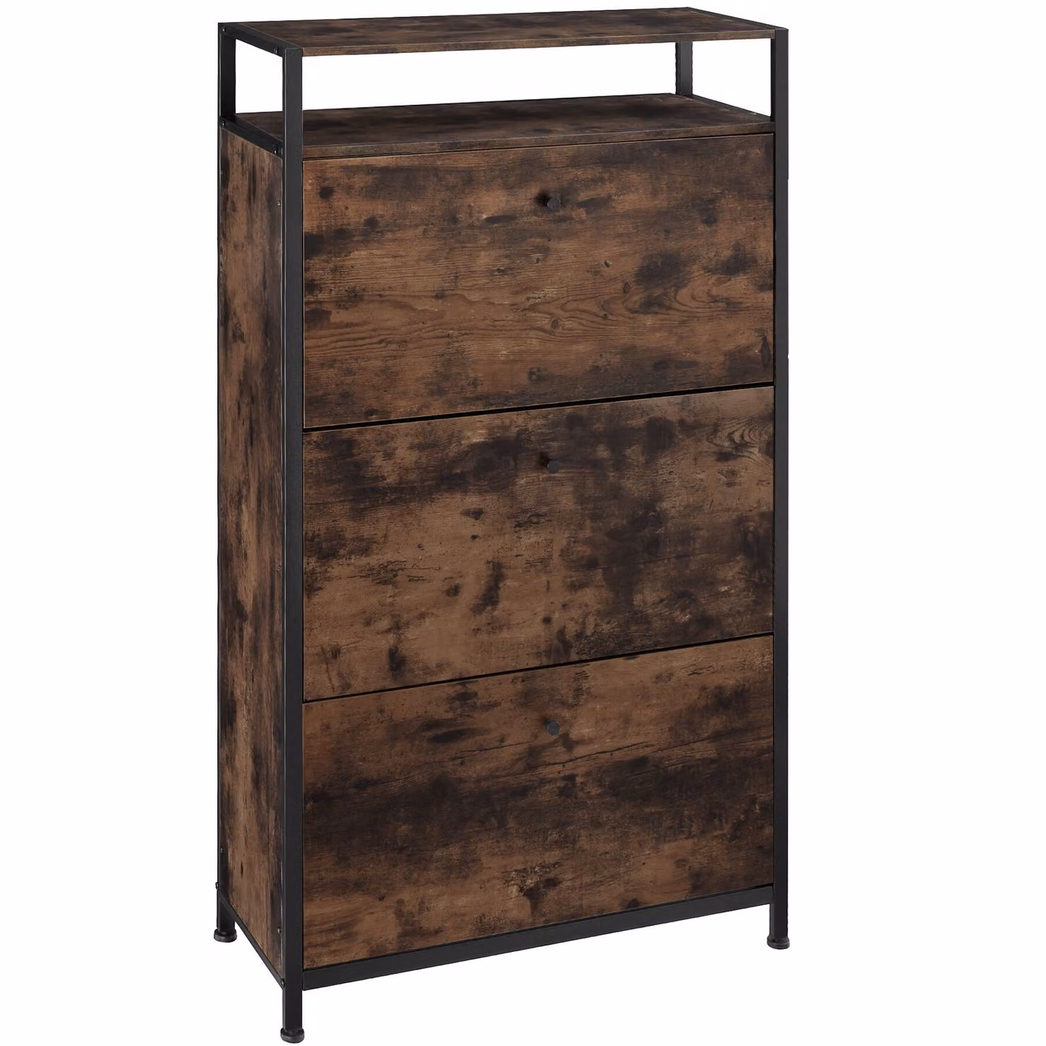 Scarpiera in stile industriale tectake con ante a ribalta, colore marrone e nero, L: 61 cm, P: 32 cm, H: 130 cm – 2