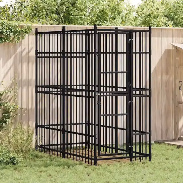 Gabbia per cani da esterno vidaXL in metallo nero opaco L/P/H: 200 x 192 x 96 cm