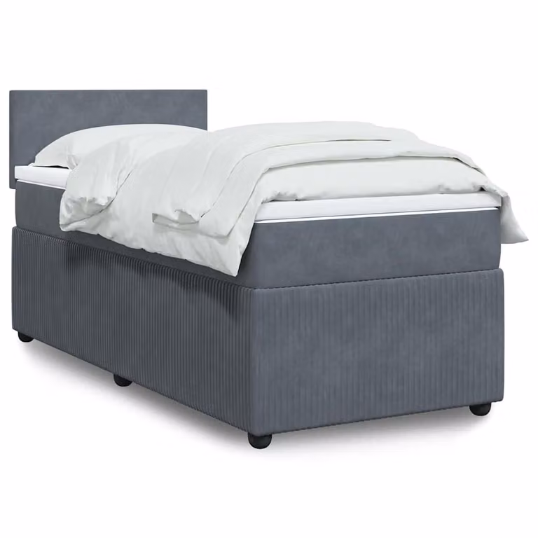 vidaXL Giroletto a Molle con Materasso Ibrido in Velluto Grigio L/P/H: 100 x 200 x 76,7 cm