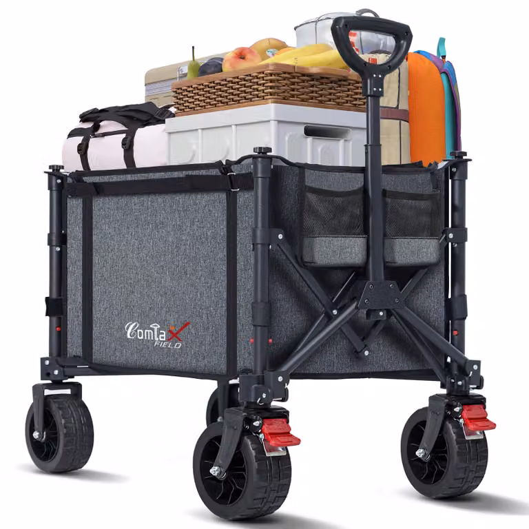 Carrello pieghevole, capacità di 120 litri, portata massima di 100 kg, ruote adatte a tutti i terreni, ideale per giardino e spiaggia