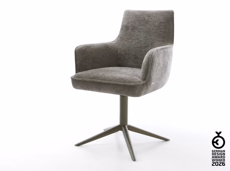 DELIFE sedia girevole Heira-Flex con braccioli Bouclé Soft Mud effetto base finitura titanio Funzione dondolo girevole a 360° anima a molle tascabili