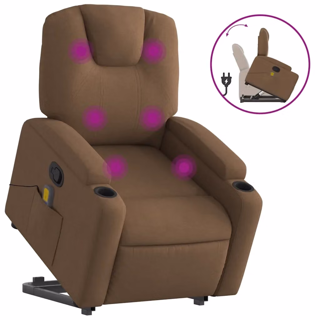 Poltrona Alzapersona Reclinabile con Assistenza Elettrica vidaXL in Tessuto Marrone con Braccioli – 2