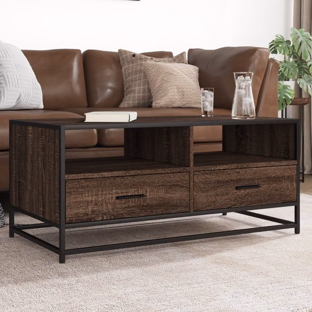 Tavolino da soggiorno vidaXL in stile industriale, Rovere Marrone, L: 100 cm, P: 50 cm, H: 45 cm