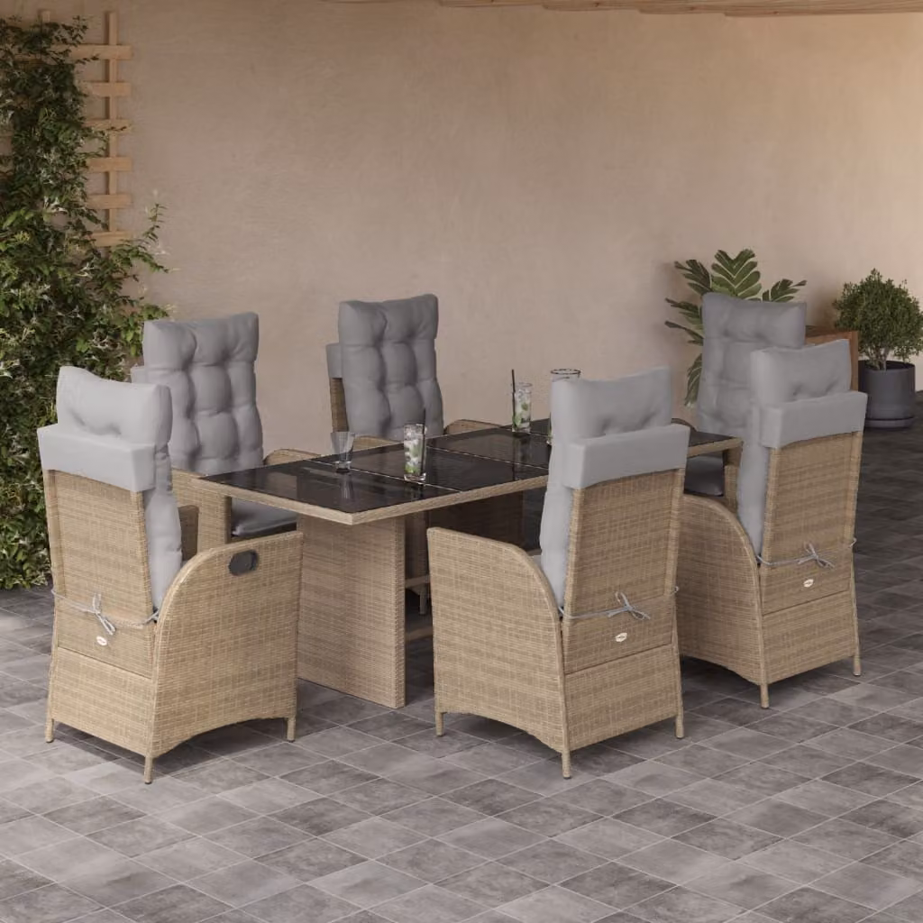 Maison Exclusive - Set Pranzo da Giardino 7 pz con Cuscini Beige Misto Polyrattan