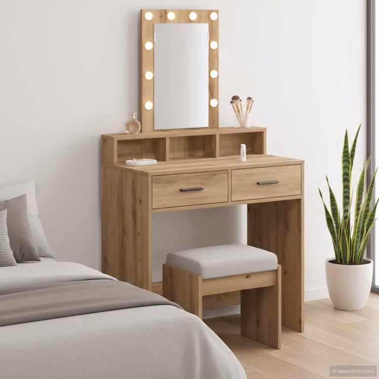 vidaXL Tavolo da Trucco Moderno in Legno Marrone L: 79 cm, P: 41 cm, H: 140 cm