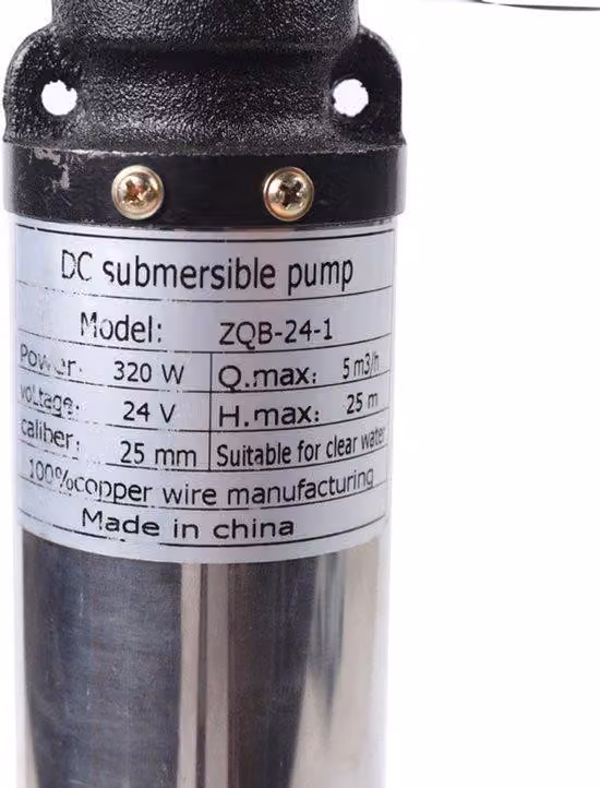 Pompa sommergibile da 320W, 24V, per pozzi profondi - Capacità di 5 m³/ora e uscita da 25 mm