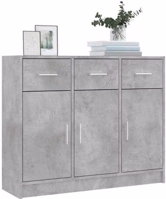 Mobile contenitore a giorno, finitura effetto cemento grigio, struttura in MDF, dimensioni 91x28x75 cm, da posizionare a terra