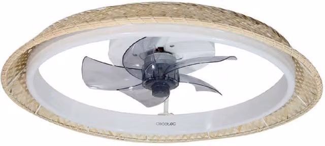 Lampada a soffitto LED Cecotec EnergySilence LampAero 620 Natural Design in rattan e plastica, colore beige e legno, con telecomando e timer