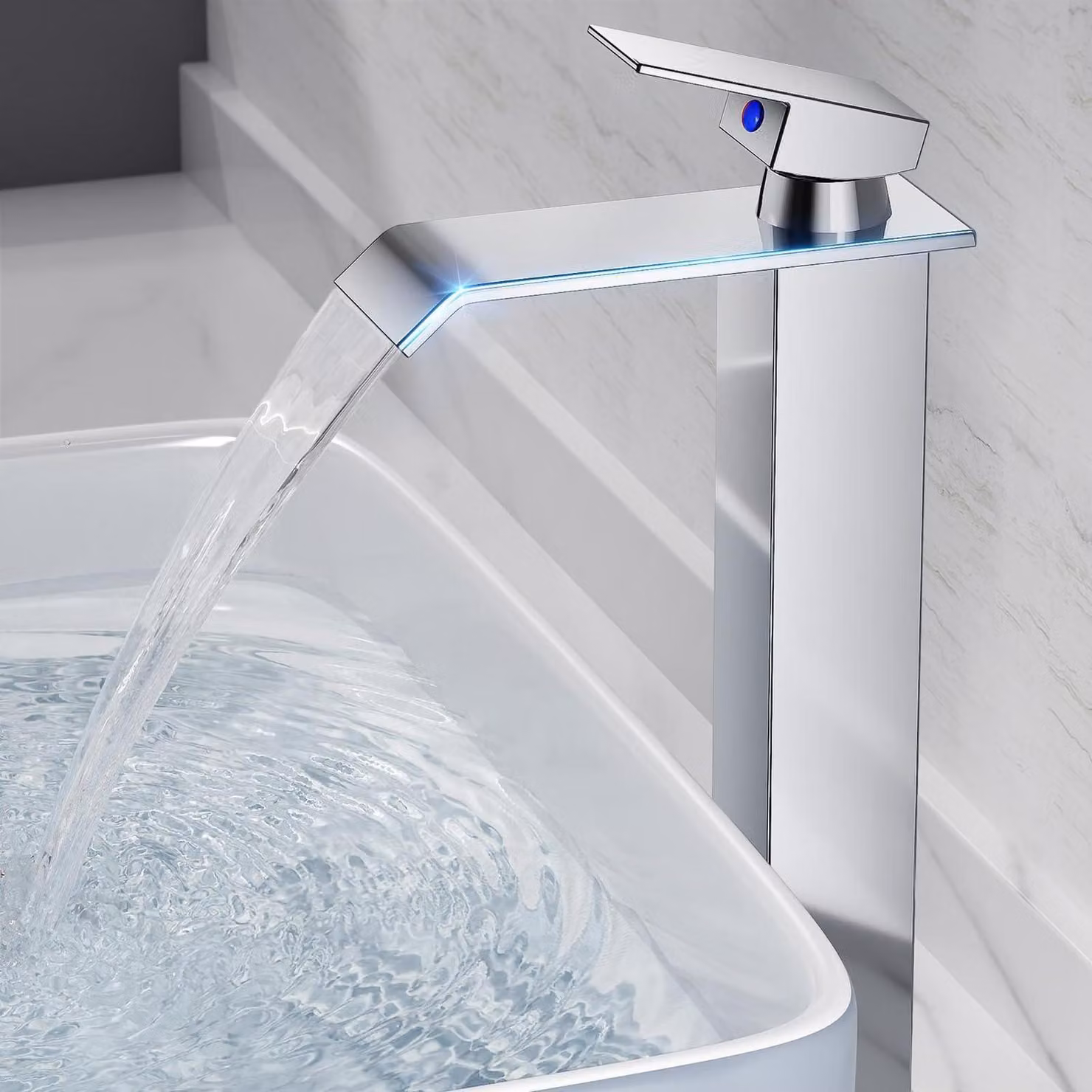 Rubinetto da bagno in acciaio inossidabile cromato, miscelatore monocomando, rubinetto per lavabo, a risparmio idrico, colore argento, lunghezza tubi 60 cm