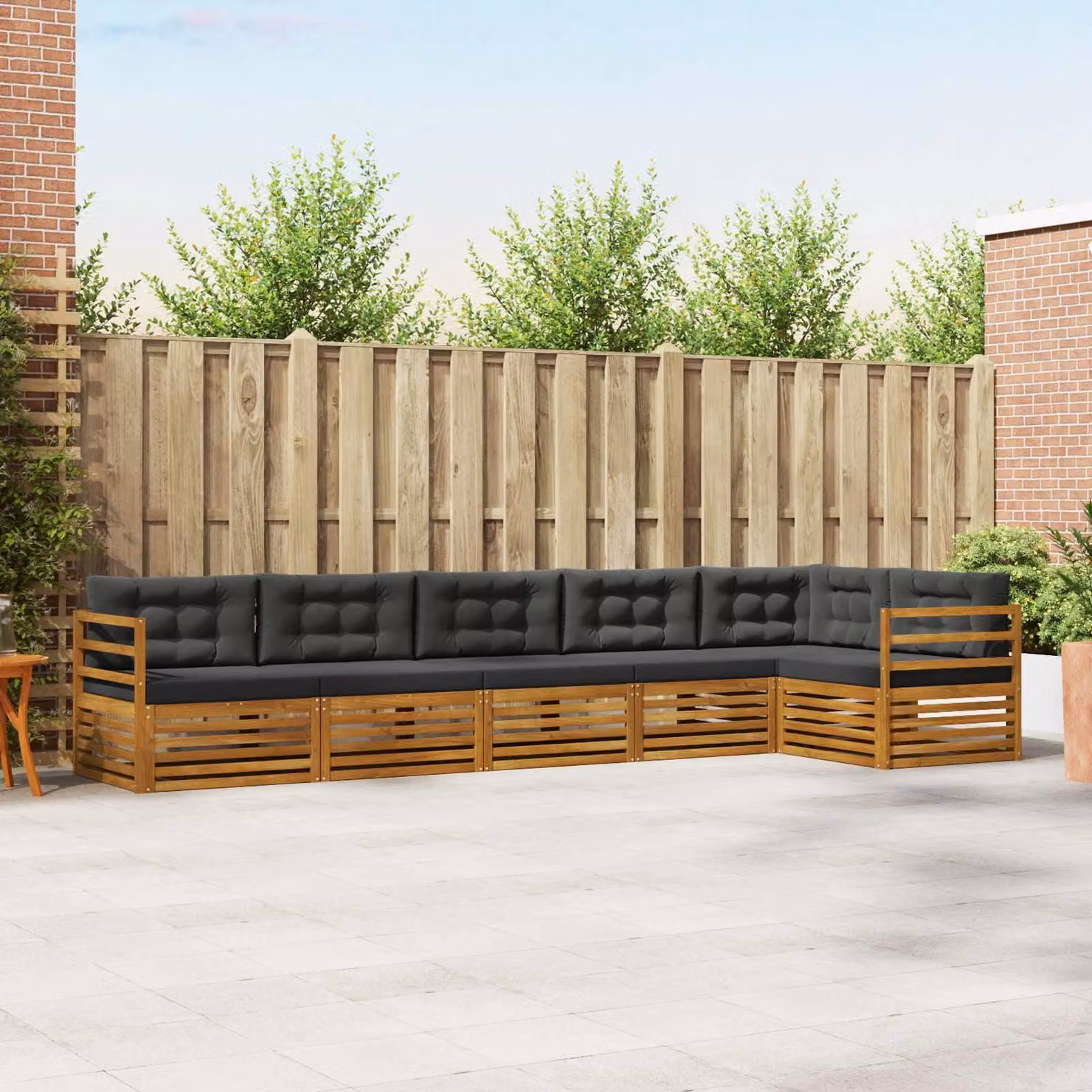 vidaXL Set di divani da esterno a L in legno di acacia, 6 pezzi, Beige e Antracite