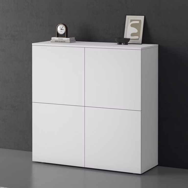 doporro Mobile Organizzatore Credenza Buffet in Legno con 4 Ante Push-to-Open e Soft-Close per Soggiorno, Sala da Pranzo o Ingresso, 100x36,4x100 cm Bianco opaco Schrank04