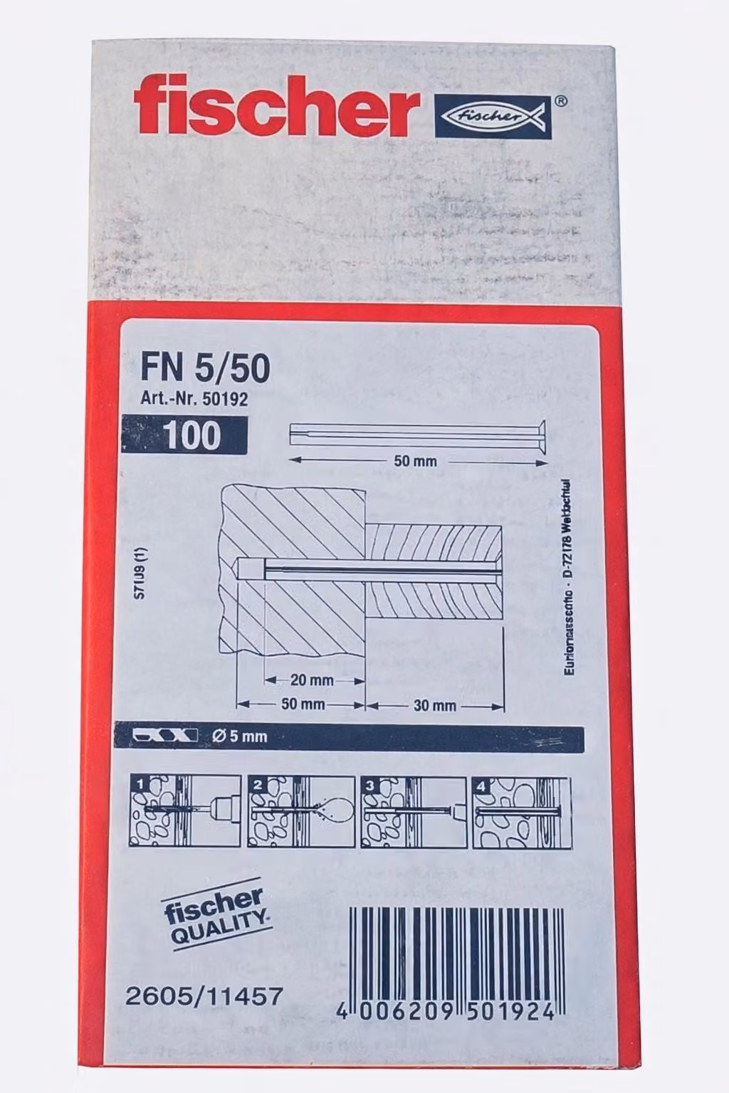 Fischer 50192 FNH 5/50 Chiodo a bussola 50 mm 5 mm 100 pz.