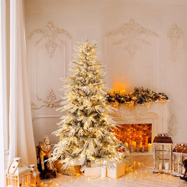 Albero di Natale Artificiale Innevato Costway con 250 Luci LED Bianco Caldo, Verde, Altezza: 180 cm