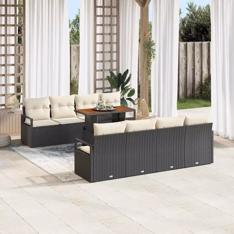 Set Divano da Giardino vidaXL 9 Pezzi con Cuscini Nero e Beige in Acciaio Verniciato a Polvere