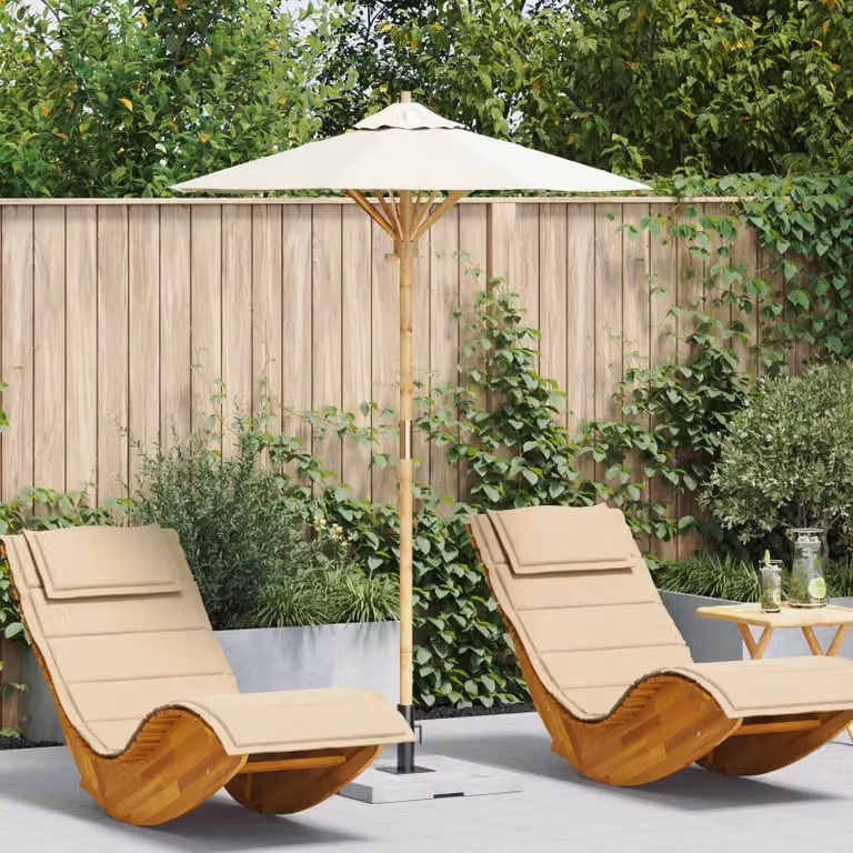 Ombrello da giardino vidaXL in bambù e poliestere, colore bianco crema, Ø 150 x H 210 cm