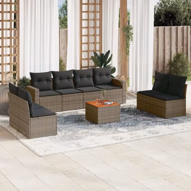 Set Divano da Giardino 9 pz con Cuscini Grigio in Polyrattan 3224086