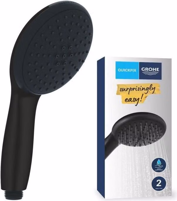 Soffione doccia, GROHE Vitalio Start 110, 2 tipi di getto (a pioggia/stimolante), a risparmio idrico, anticalcare, nero opaco
