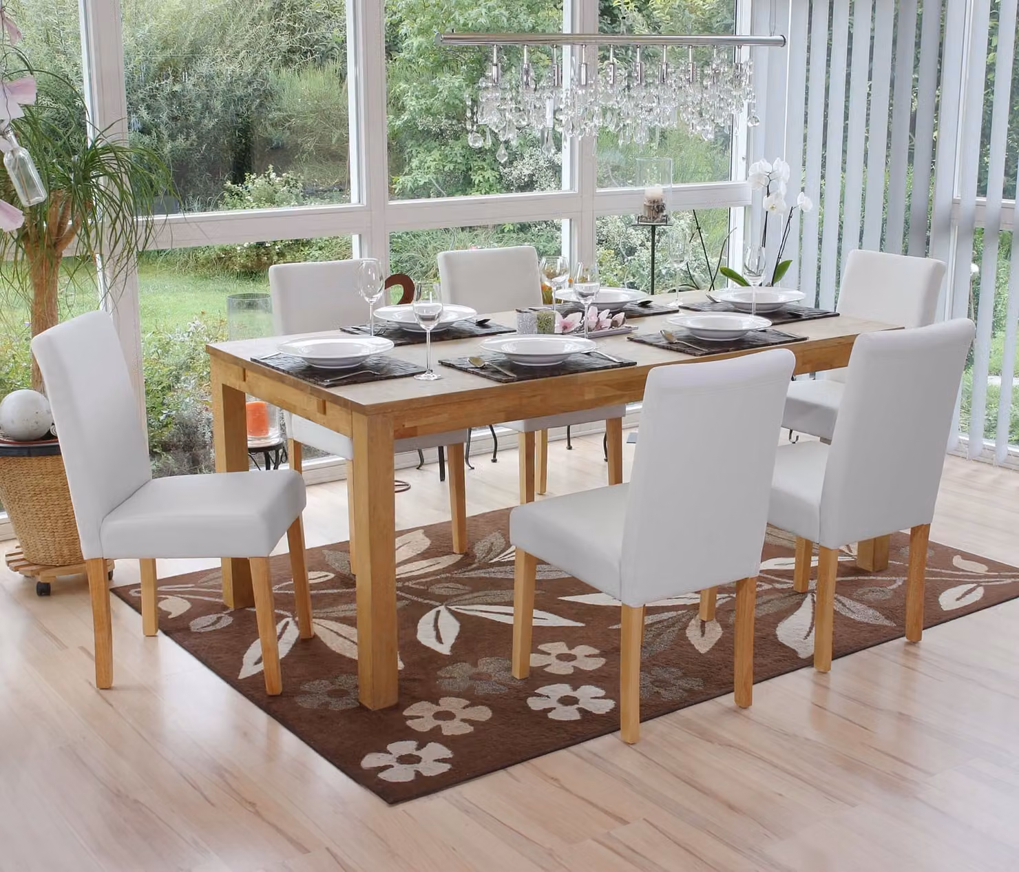 set di 6 sedie per sala da pranzo Sedia da cucina Littau ~ Pelle finta, bianco opaco, gambe chiare