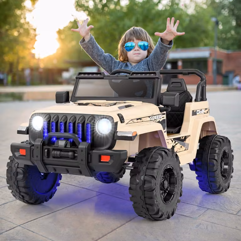 Jeep elettrica Costway per bambini con batteria ricaricabile 12V, telecomando, musica e porta USB, colore marrone/beige