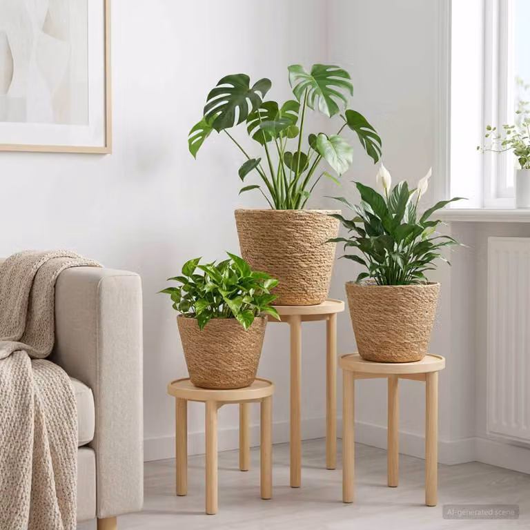 Set di 3 sottopentola in erba marina naturale vidaXL, colore beige e marrone, Ø 26 x 19 cm