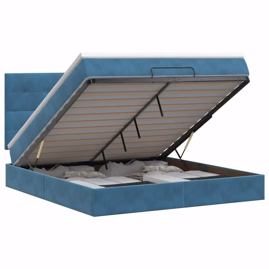 Letto ottomano moderno vidaXL in velluto blu con contenitore a sollevamento e materasso L/P/H: 200 x 140 x 88 cm – 2