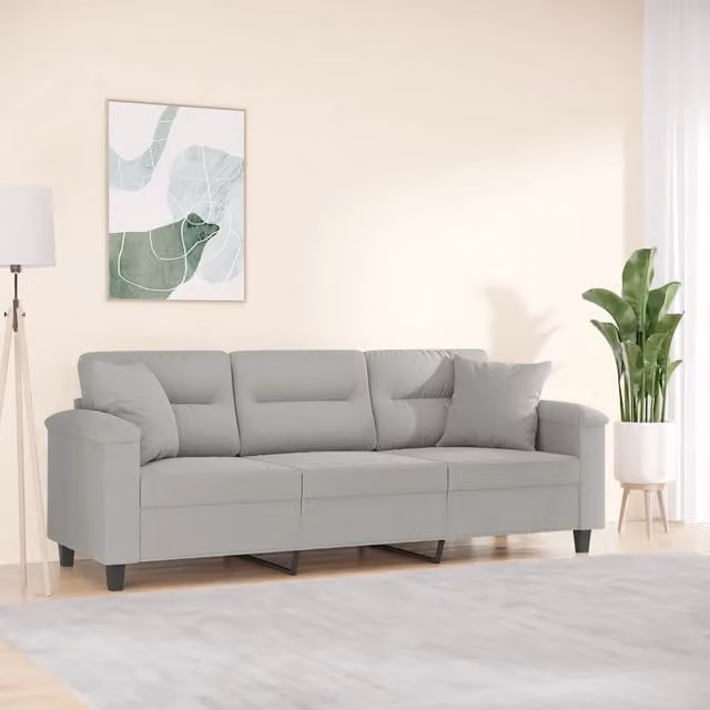 Divano a 3 Posti con Cuscini Grigio Chiaro 180 cm Microfibra 3200978