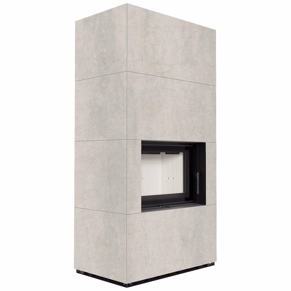 Kit camino KRATKI FLOKI BOX 8 kW Ø 160 quarzo sinterizzato NATURALI PIETRA DI SAVOIA PERLA BOCCIARDATA